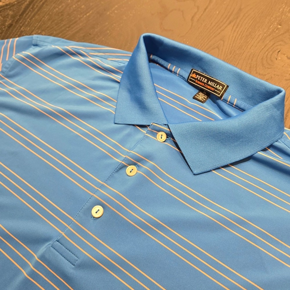 Peter Millar Summer Comfort‎ Polo Shirt Mens XL Blue Orange Striped Golf XL